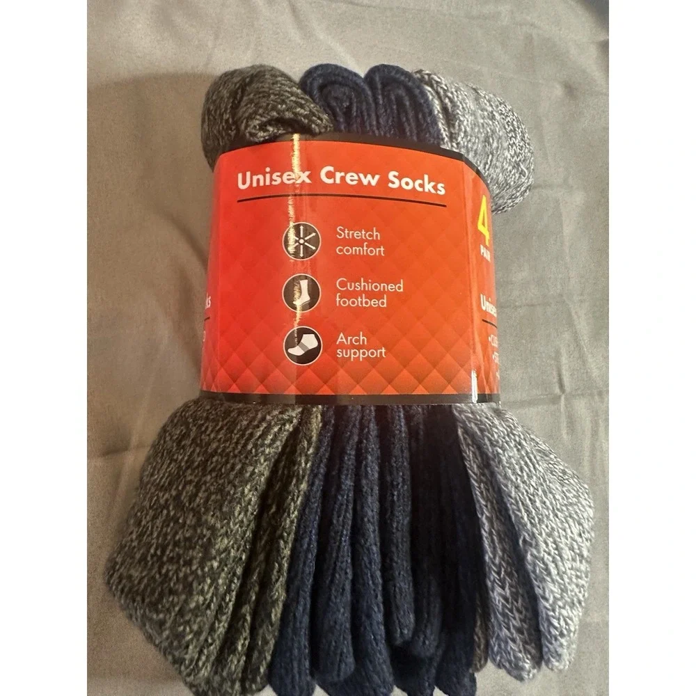 32 Degrees Heat Unisex Crew Socks 4 Pairs Cushioned Arch Support Stretch M